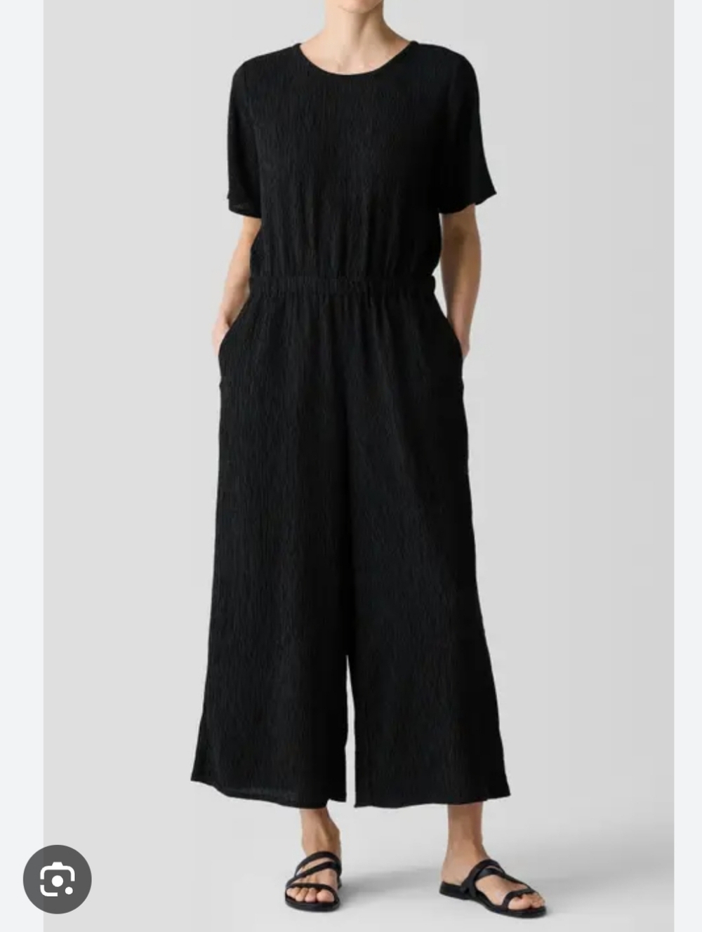 Eileen Fisher Lyocell Linen Cropped Wide Leg Relaxed Fit Summer Romper, Large